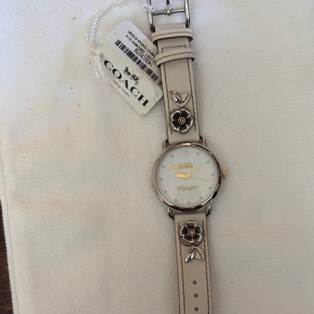 Coach Ivory Floral Watch with Gold Accents